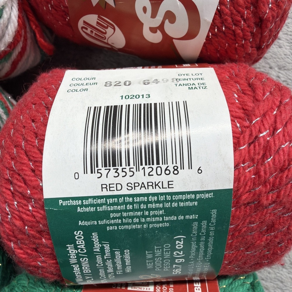12 Skeins Lily Sugar'n Cream Christmas Sparkle Holiday Yarn Craft Red Green VTG - Picture 9 of 13